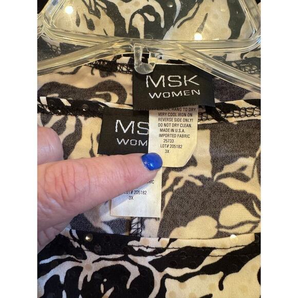 MSK Women's 2 Piece Tank Jacket Black White Floral Sequin Beaded Plus Sz. 3X - Picture 2 of 14